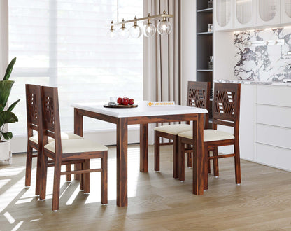 Zhera 4 Seater Indian Marble Top Dining Set with Sheesham wood legs with Adiva Sheesham Dining Chair - Furnishka 