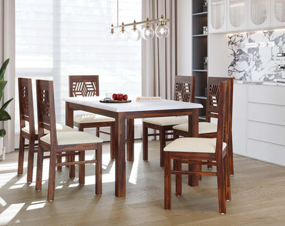 Zhera 6 Seater Indian Marble Top Dining Set with Sheesham wood legs with Adiva Sheesham Dining Chair - Furnishka 