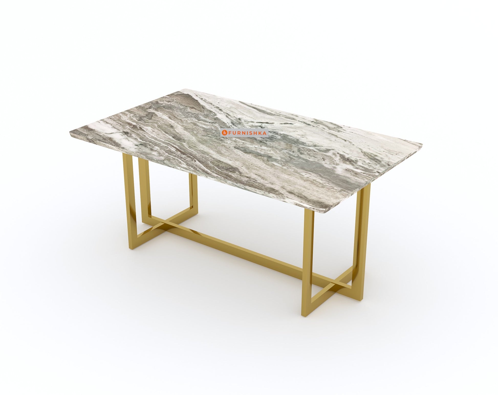 Rodano Dining Table with Green Choco Marble Top - 4 Seater - Furnishka 
