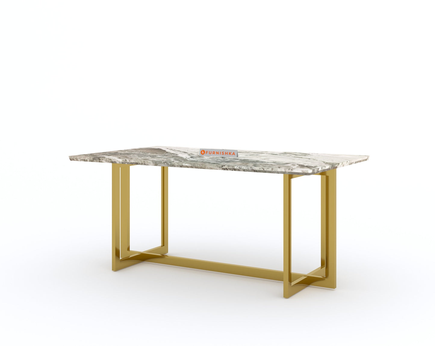 Rodano Dining Table with Green Choco Marble Top - 4 Seater - Furnishka 