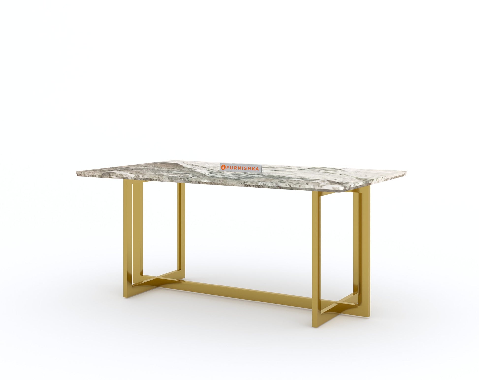 Rodano Dining Table with Green Choco Marble Top - 4 Seater - Furnishka 