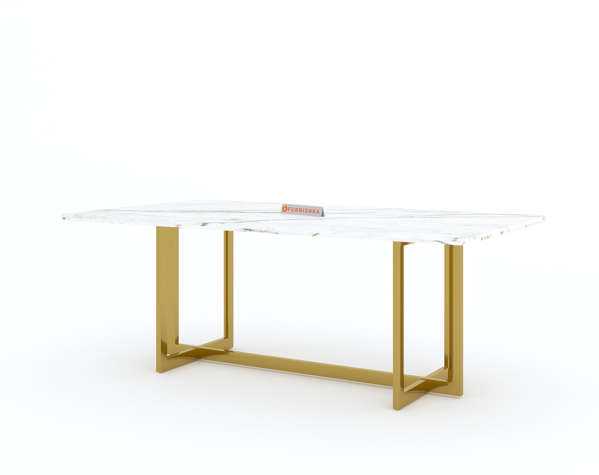 Rodano Dining Table with White Engineered Marble Top - 6 Seater - Furnishka 