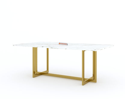 Rodano Dining Table with White Engineered Marble Top - 6 Seater - Furnishka 