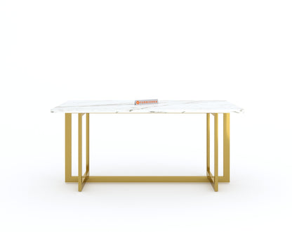 Rodano Dining Table with White Engineered Marble Top - 4 Seater - Furnishka 