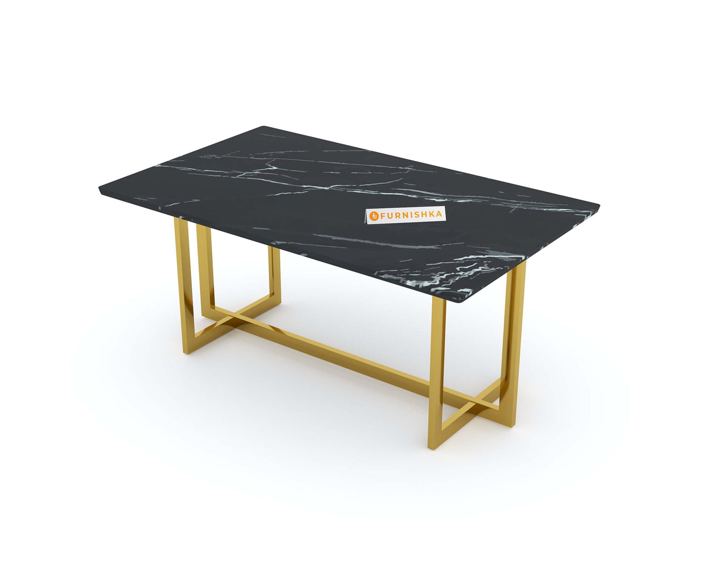 Rodano Dining Table with Black Engineered Marble Top - 4 Seater - Furnishka 