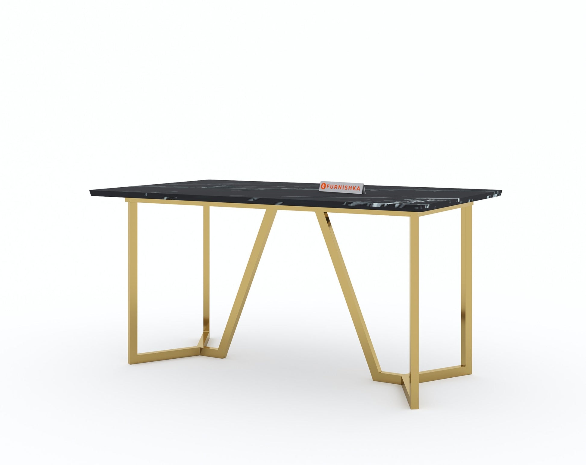 Olzaa Dining Table with Black Engineered Marble Top - 4 Seater - Furnishka 
