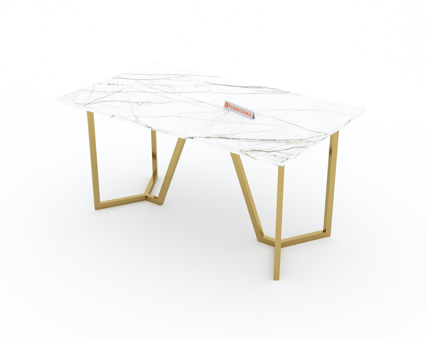 Olzaa Dining Table with White Engineered Marble Top - 4 Seater - Furnishka 