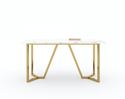 Olzaa Dining Table with White Engineered Marble Top - 4 Seater - Furnishka 