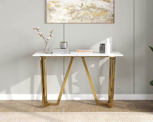 Olzaa Console Table with White Engineered Marble Top - Furnishka 