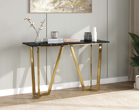 Olzaa Console Table with Black Engineered Marble Top - Furnishka 