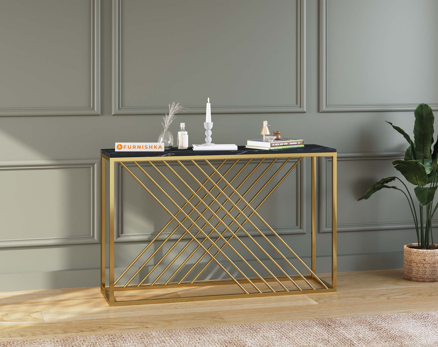 Xero Console Table with Black Engineered Marble Top - Furnishka 