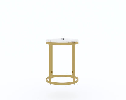 Arcus Side Table with White Engineered Marble Top - Furnishka 
