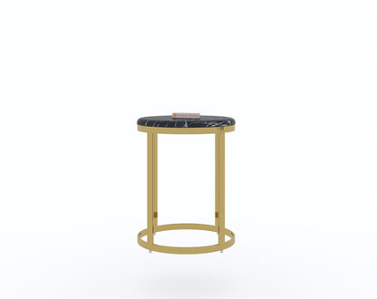 Arcus Side Table with Black Engineered Marble Top - Furnishka 