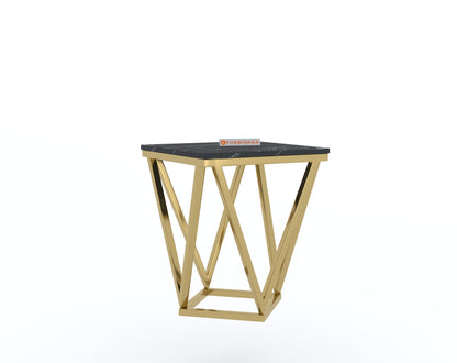 Solaia Side Table with Black Engineered Marble Top - Furnishka 