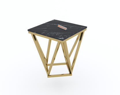 Solaia Side Table with Black Engineered Marble Top - Furnishka 