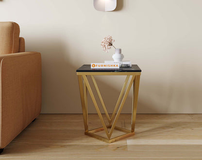 Solaia Side Table with Black Engineered Marble Top - Furnishka 