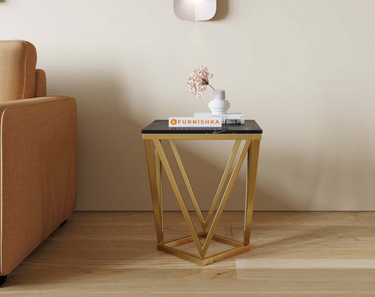 Solaia Side Table with Black Engineered Marble Top - Furnishka 