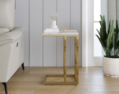 Ovid Side Table with White Engineered Marble Top - Furnishka 