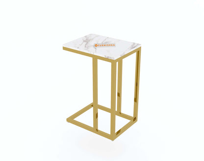 Ovid Side Table with White Engineered Marble Top - Furnishka 
