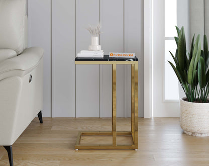 Ovid Side Table with Black Engineered Marble Top - Furnishka 