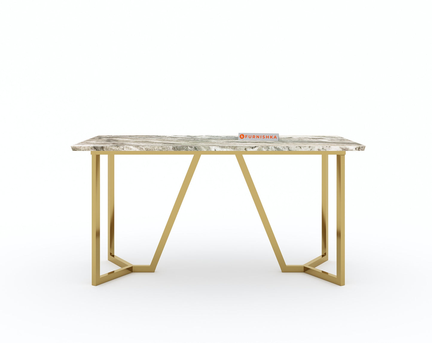 Olzaa Dining Table with Green Choco Marble Top - 4 Seater - Furnishka 