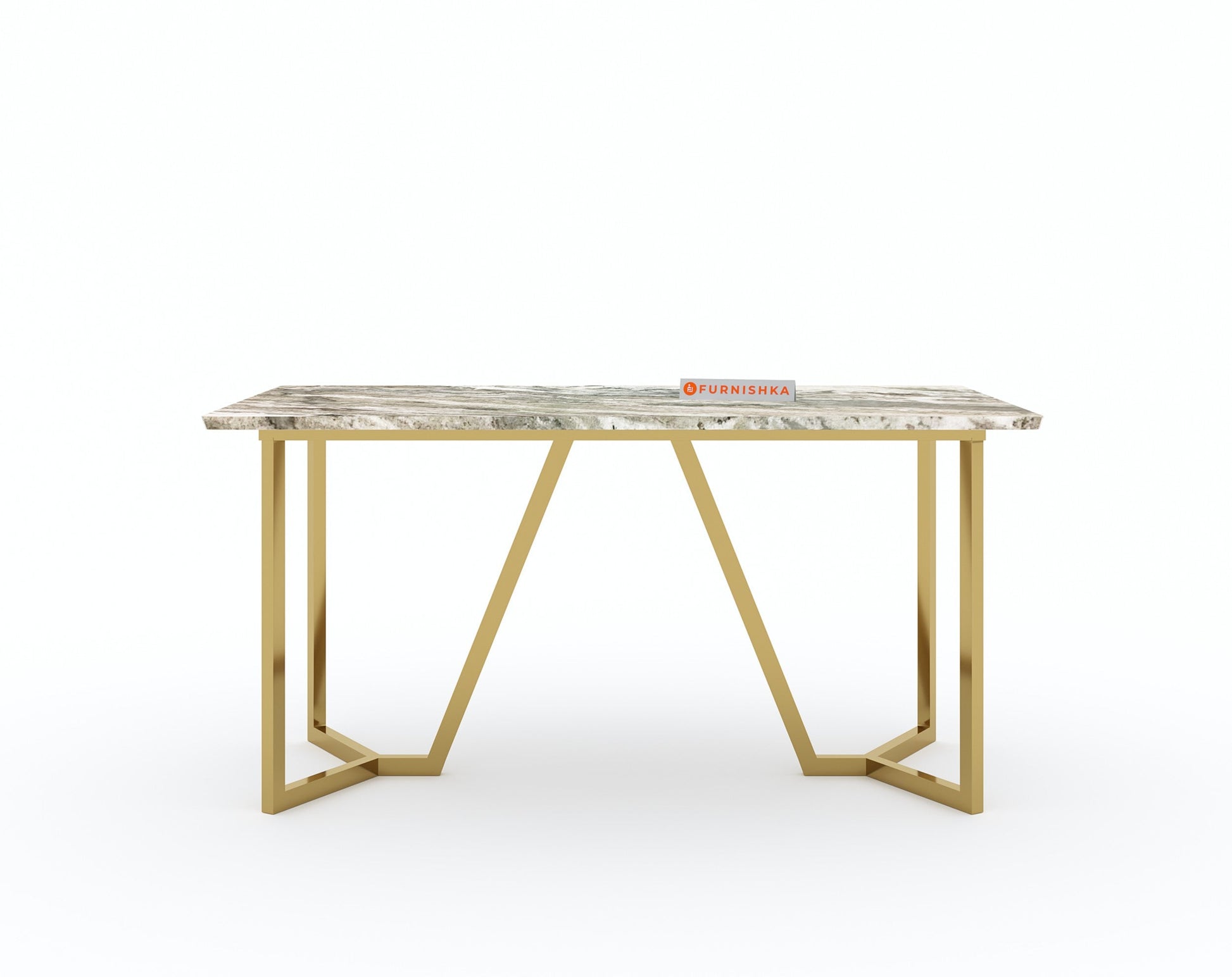 Olzaa Dining Table with Green Choco Marble Top - 4 Seater - Furnishka 