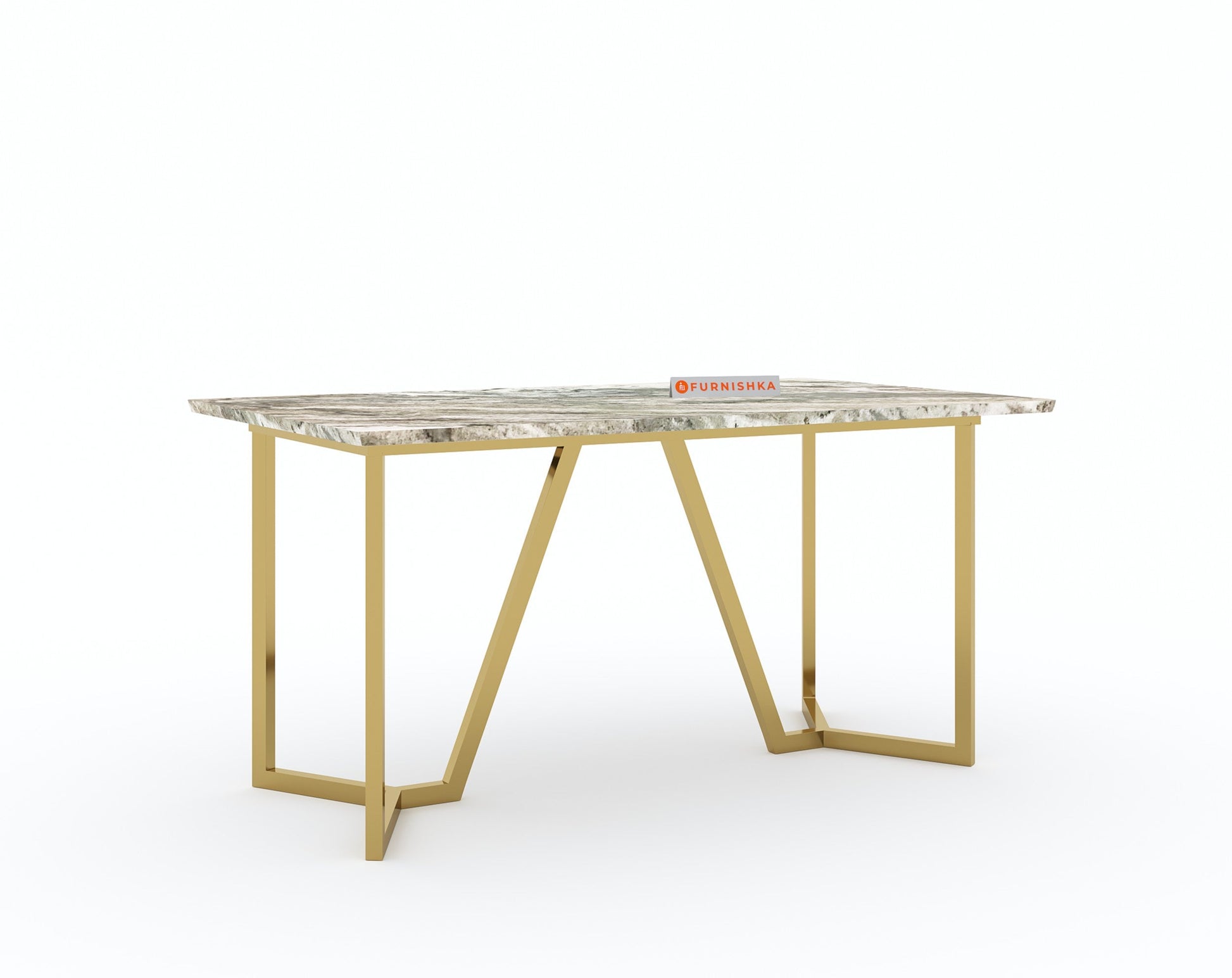 Olzaa Dining Table with Green Choco Marble Top - 4 Seater - Furnishka 