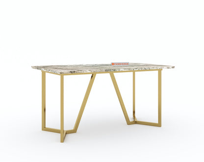 Olzaa Dining Table with Green Choco Marble Top - 4 Seater - Furnishka 