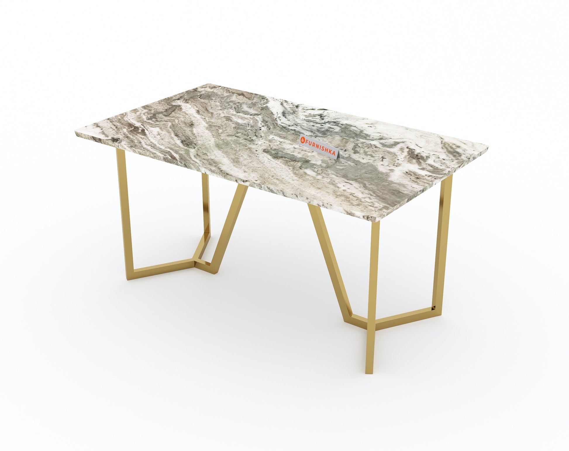 Olzaa Dining Table with Green Choco Marble Top - 4 Seater - Furnishka 