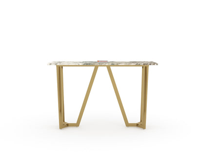 Olzaa Console Table with Green Choco Marble Top - Furnishka 