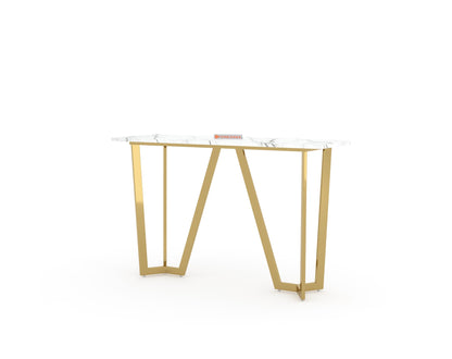 Olzaa Console Table with White Engineered Marble Top - Furnishka 