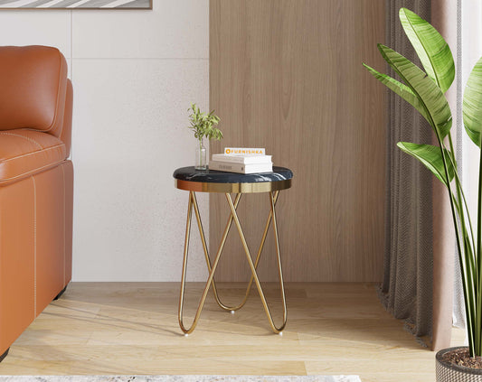 Clos Side Table with Black Engineered Marble Top - Furnishka 
