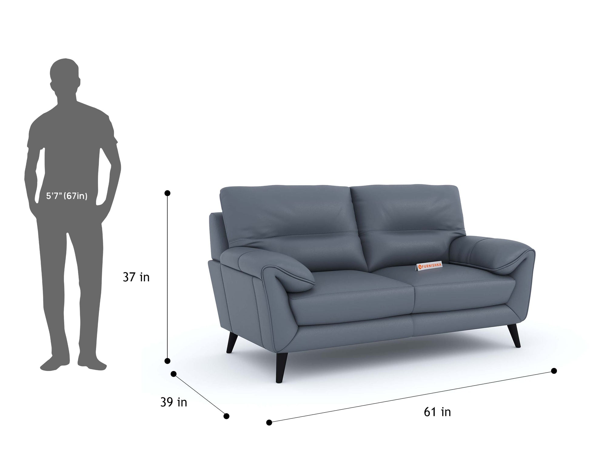 Suntory Leather 2 Seater Sofa - Ocean Blue Finish - Furnishka 