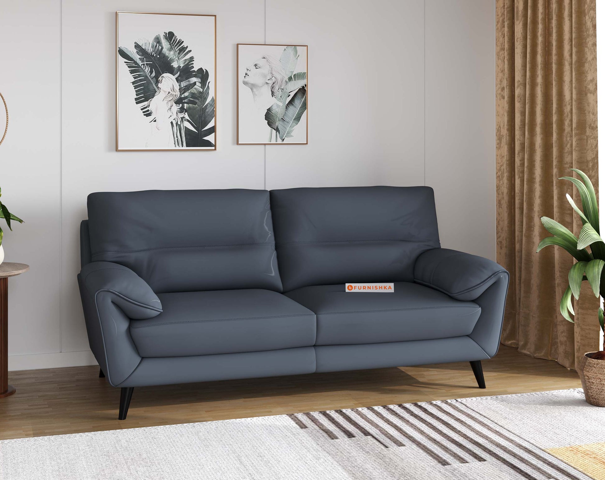 Suntory Leather Seater Sofa Ocean Blue Finish