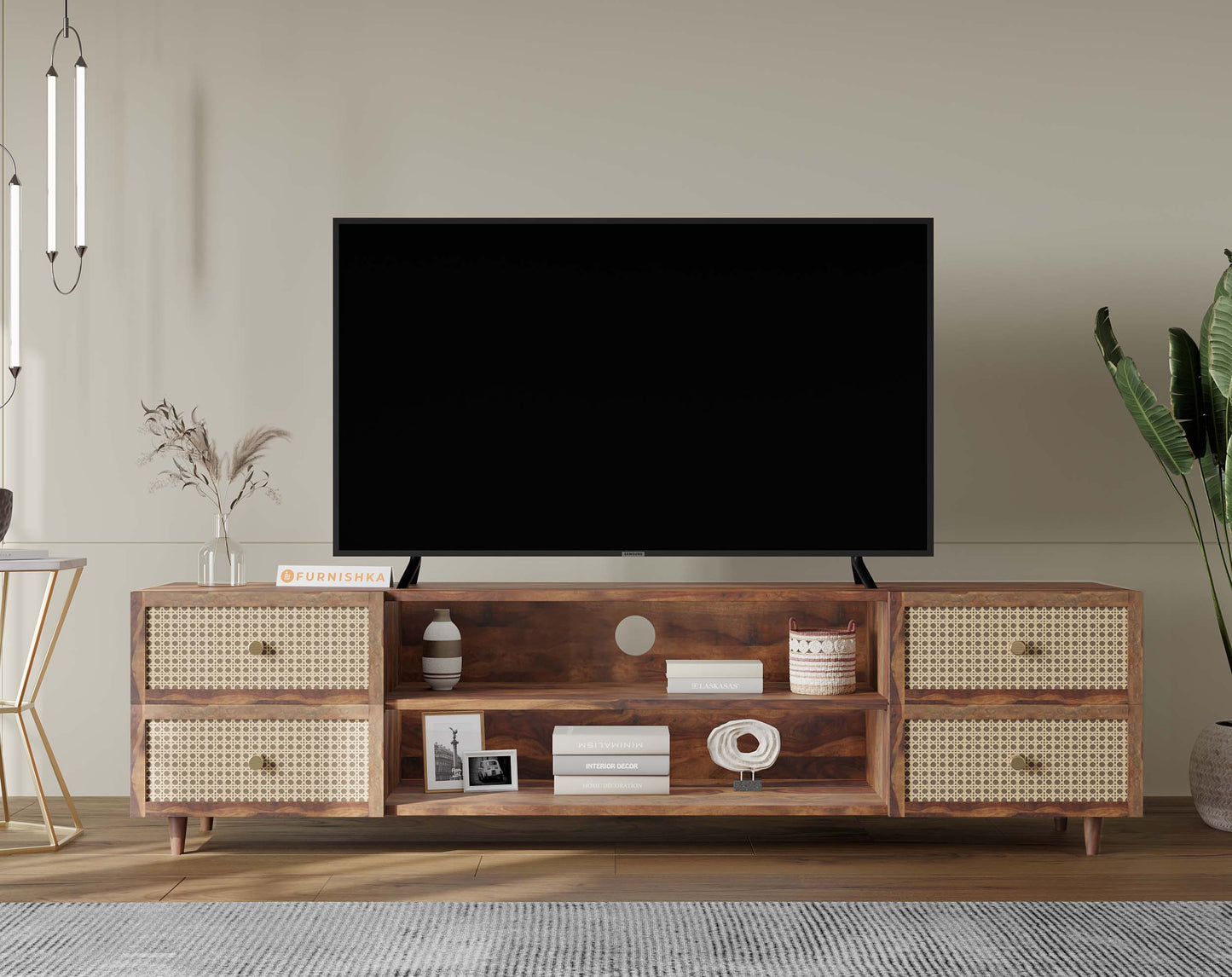 Amara Palvich Sheesham TV Unit with 4 Drawers - Furnishka 