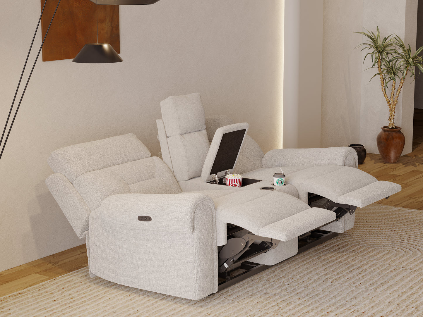 Alpen 3 + 2 Seater Recliner with Console and Rock - Cream - Furnishka 