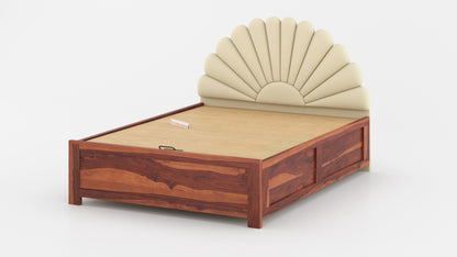 Satin Sheesham Wood bed with Upholstered headboard Hydraulic Storage King Size