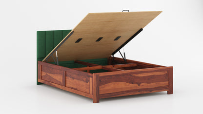 Augustus Sheesham Wood bed with Upholstered headboard Hydraulic Storage King Size