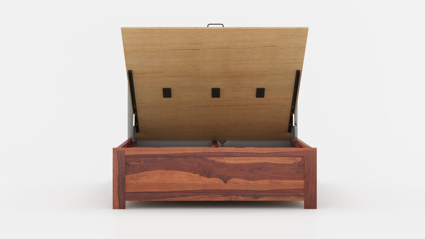 Agatha Sheesham Wood bed with Upholstered headboard Hydraulic Storage King Size