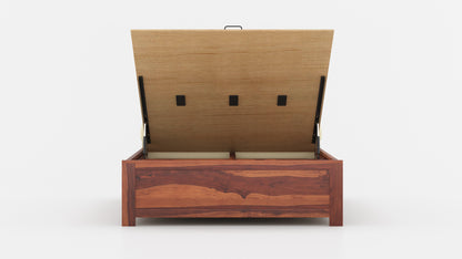 Satin Sheesham Wood bed with Upholstered headboard Hydraulic Storage King Size