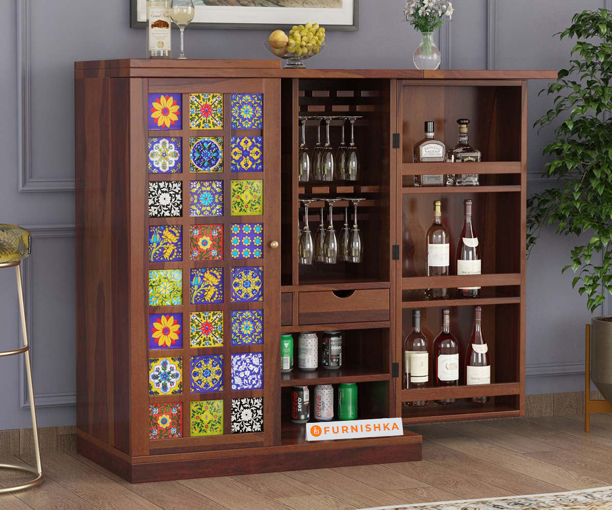Ace Solid Sheesham Wood Bar Cabinet
