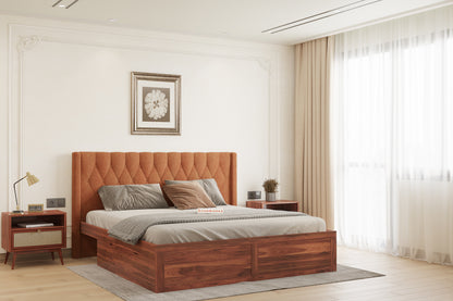 Samawi Sheesham Wood bed with Upholstered headboard Drawer Storge King Size