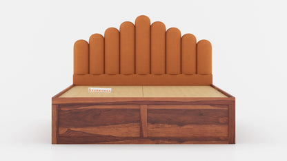 Dora Sheesham Wood bed with Upholstered headboard Drawer Storge Queen Size