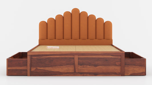 Dora Sheesham Wood bed with Upholstered headboard Drawer Storge King Size