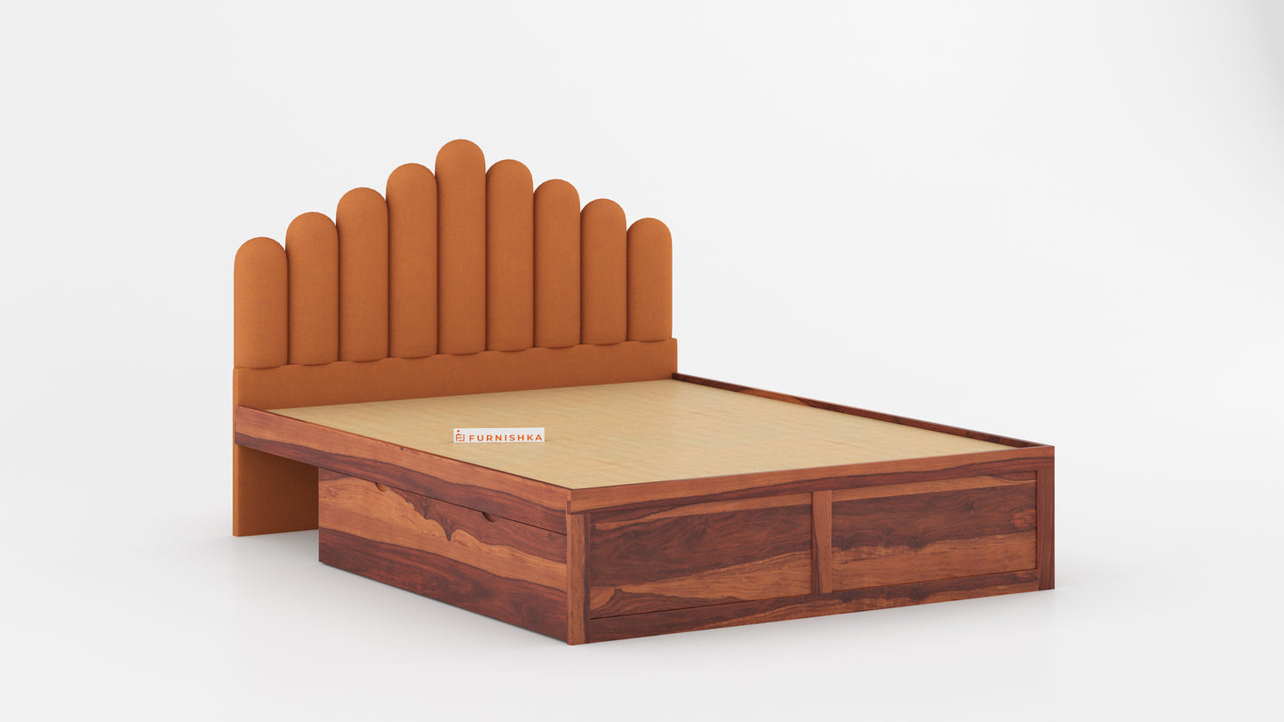 Dora Sheesham Wood bed with Upholstered headboard Drawer Storge Queen Size