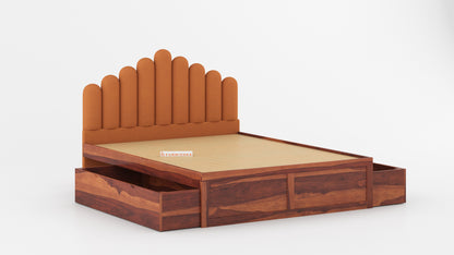 Dora Sheesham Wood bed with Upholstered headboard Drawer Storge Queen Size