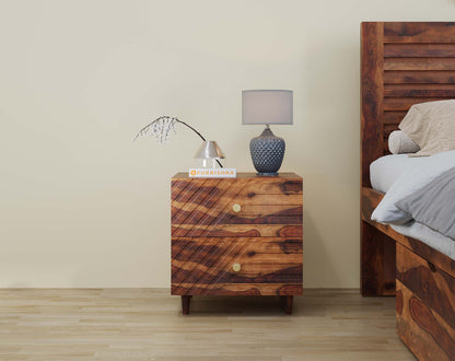 Stella Double Drawer Bedside Table In Sheesham - Furnishka 