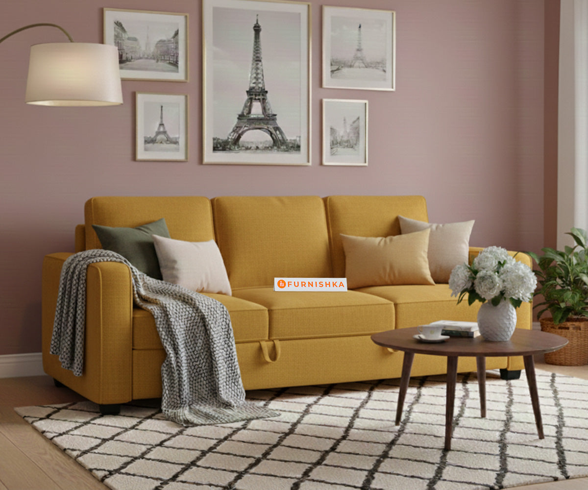 Melaka Sofa 3 Seater Sofa Cum Bed - Pull out Type Mustard Yellow