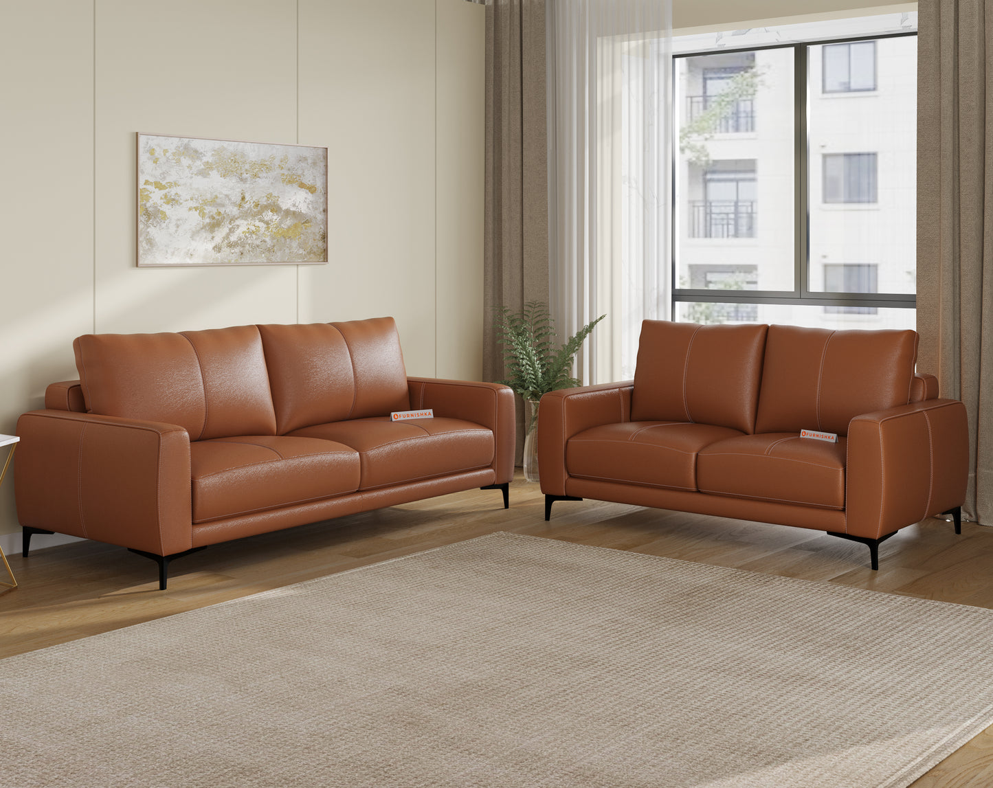Balvin Leather 3+2 Seater Sofa - Furnishka 