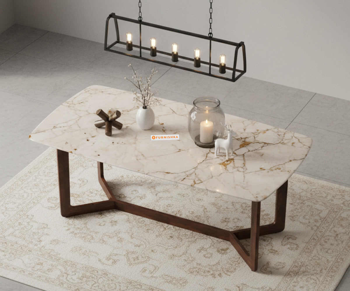 Vetra 6 Seater Dining Set With  Rosalia Gold Top -Engineered Marble Sandwich